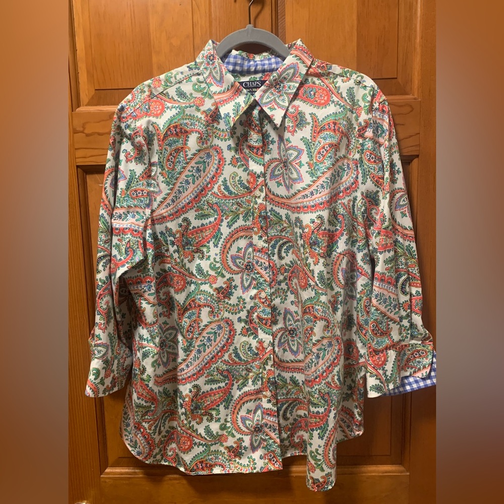 ⭐️Chaps No Iron Women’s Paisley Patterned   Button Up Shirt Size 2XL